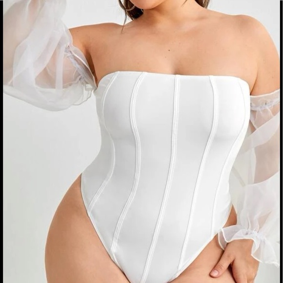 SHEIN Tops - Brand New Shein shear sleeve organza bodysuit with structural bone detail